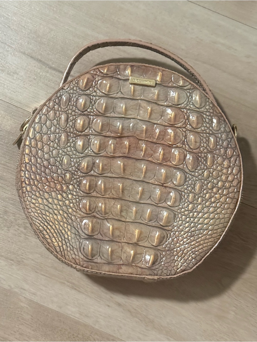 Brahmin Lane Round Crossbody Bag - Croc Embossed Leather - Neutral Taupe